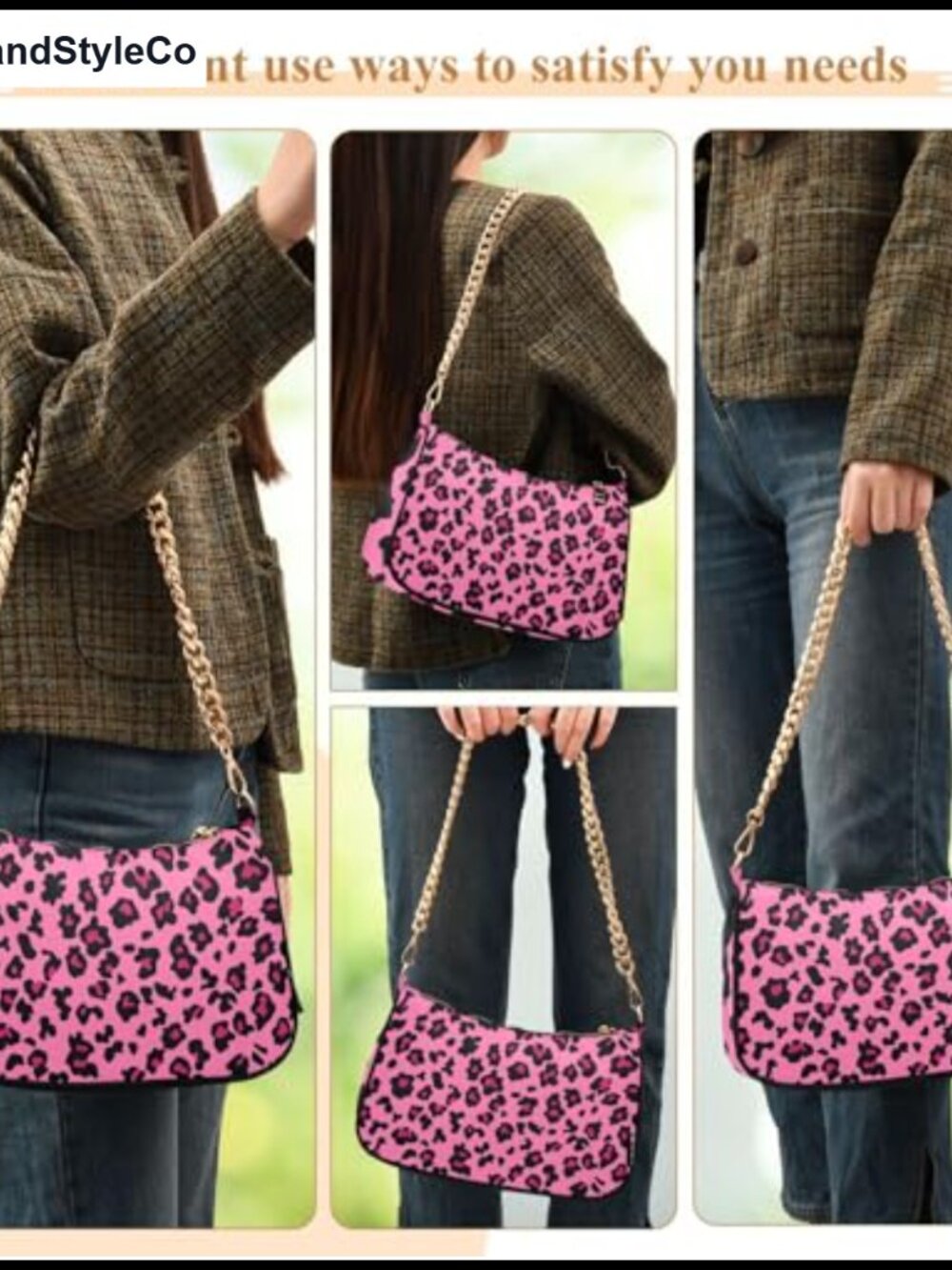 Women's Polyester Hobo Shoulder Bag with Gold Chain Strap and Zipper Closure - Picture 6 of 6